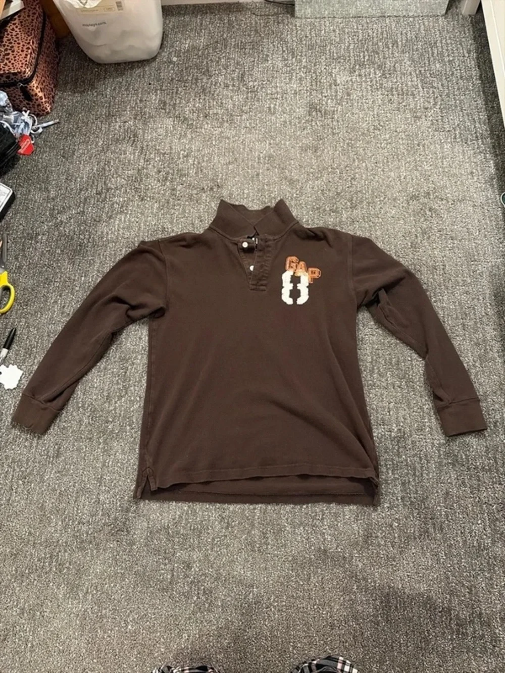 GAP Brown Long Sleeve Polo with Contrast Embroidered Detail